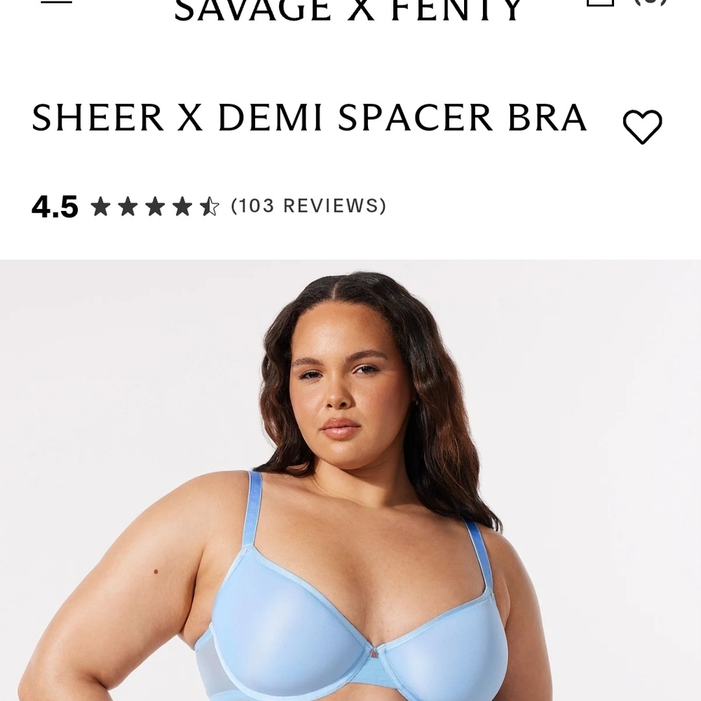 Savage X Fenty Blue Sheer X Demi Spacer Bra Size 40C